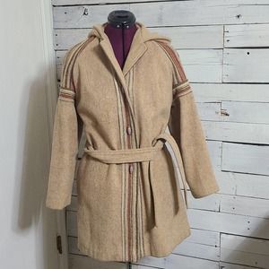 Vintage Brown Belted Hooded Coat Size 8